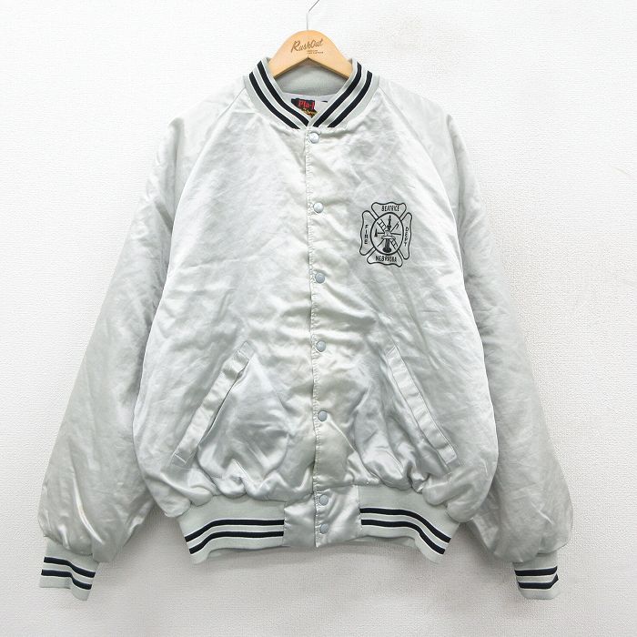 XL★古着 Dunbrooke 長袖 ナイロン ジャケット メンズ 80年代 80s 消防署 ラグラン 大きいサイズ USA製 グレー 内側キルティング 25nov04 中古 アウター ウインドブレーカー