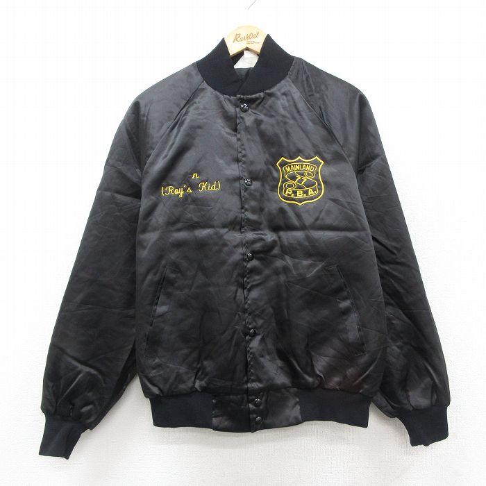 M★古着 長袖 ナイロン ジャケット メンズ 90年代 90s PBA ラグラン USA製 黒 ブラック 内側キルティング 25nov05 中古 アウター ウインドブレーカー