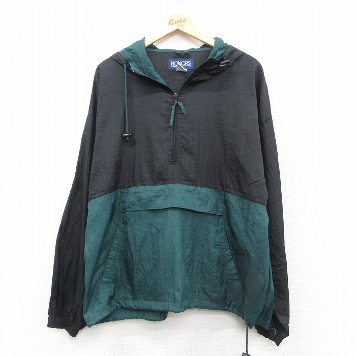 L★古着 長袖 ハーフジップ ナイロン ジャケット アノラック パーカー メンズ 90年代 90s ツートンカラー 黒他 ブラック 25nov05 中古 アウター ウインドブレーカー