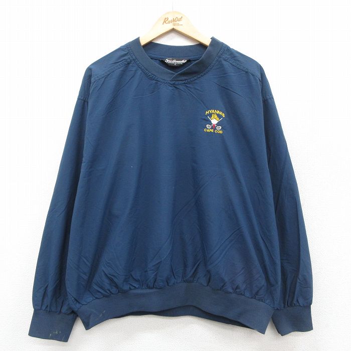 XL★古着 長袖 ナイロン ジャケット 90年代 90s ゴルフ 大きいサイズ クルーネック USA製 紺 ネイビー 25nov05 中古 メンズ アウター ウインドブレーカー