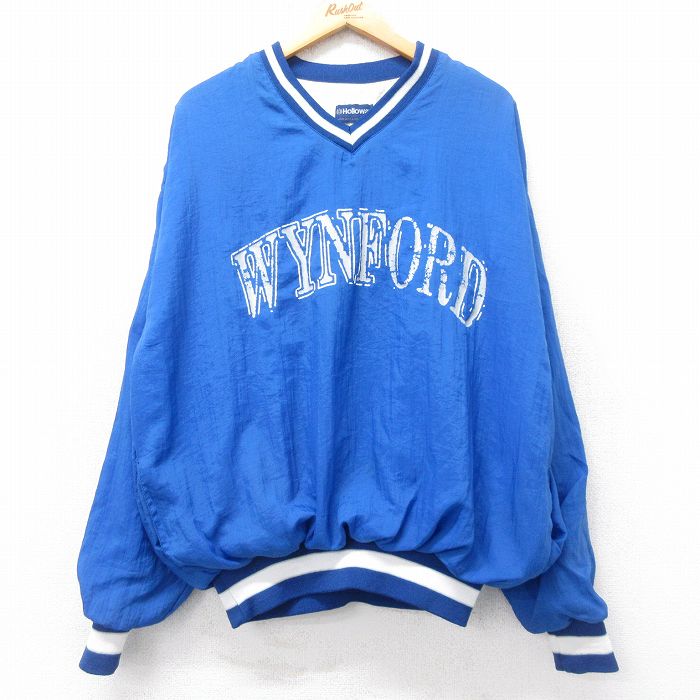 XL★古着 ホロウェイ 長袖 ナイロン ジャケット メンズ 90年代 90s WYNFORD 大きいサイズ Vネック USA製 青他 ブルー 25nov05 中古 アウター ウインドブレーカー