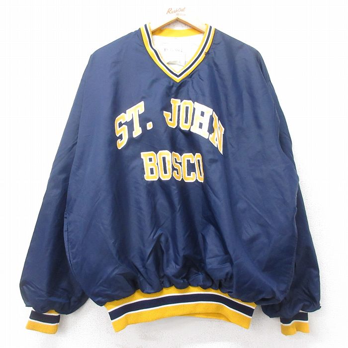 XL★古着 デロング 長袖 ナイロン ジャケット メンズ 90年代 90s ST.JOHN BOSCO 大きいサイズ Vネック USA製 紺他 ネイビー 25nov05 中古 アウター ウインドブレーカー