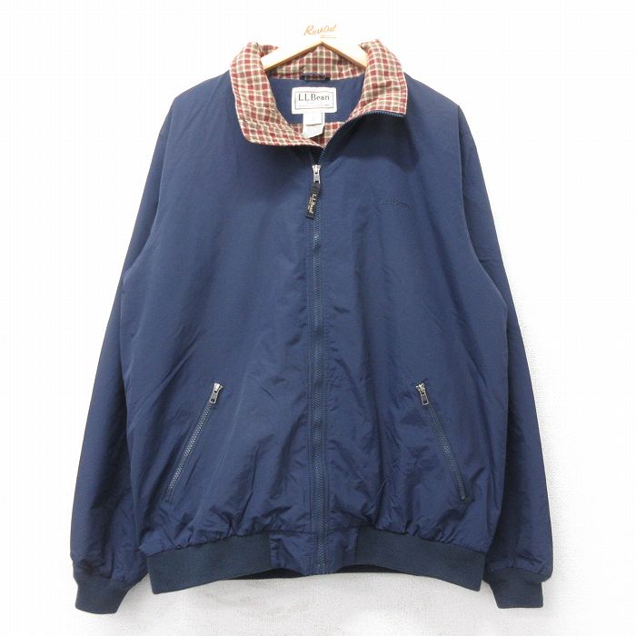L★古着 エルエルビーン LLBEAN 長袖 ナイロン ジャケット メンズ 00年代 00s　ワンポイントロゴ 紺 ネイビー 内側フランネル 【spe】 25nov05 中古 アウター ウインドブレーカー