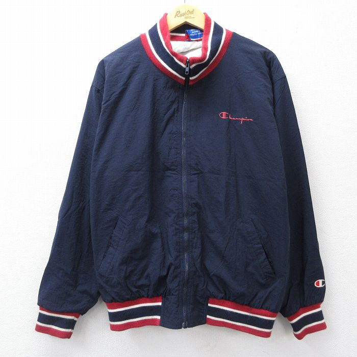 チャンピオン 90s ナイロンジャケット ワンポイントロゴ ネイビー L | 古着