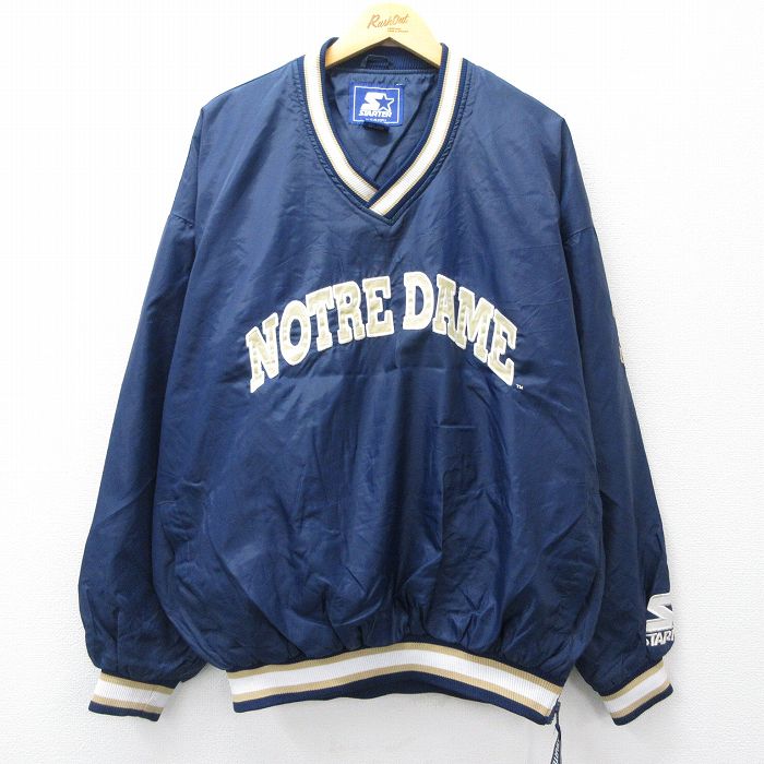 【20%OFF】XL★古着 スターター 長袖 ナイロン ジャケット メンズ 00年代 00s ノートルダム アイリッシュ 大きいサイズ Vネック 紺【spe】 25nov14