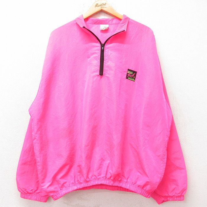 90s ハーフジップナイロンジャケット ワンポイントロゴ ピンク XL | 古着