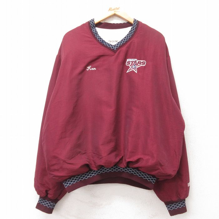 XL★古着 デロング 長袖 ナイロン ジャケット メンズ 90年代 90s STARS 大きいサイズ Vネック USA製 エンジ他 25nov15