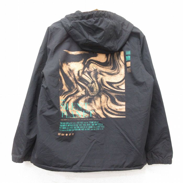 M★古着 長袖 ロックバンド ハーフジップ ナイロン ジャケット アノラック パーカー メンズ サイレントプラネット 黒他【spe】 25nov15