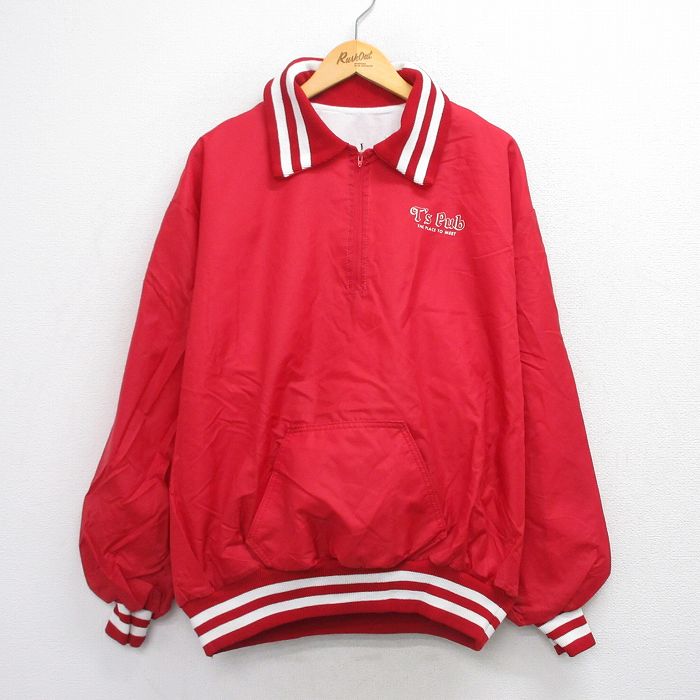 80s ハーフジップナイロンジャケット Ts Pub レッド XL | 古着