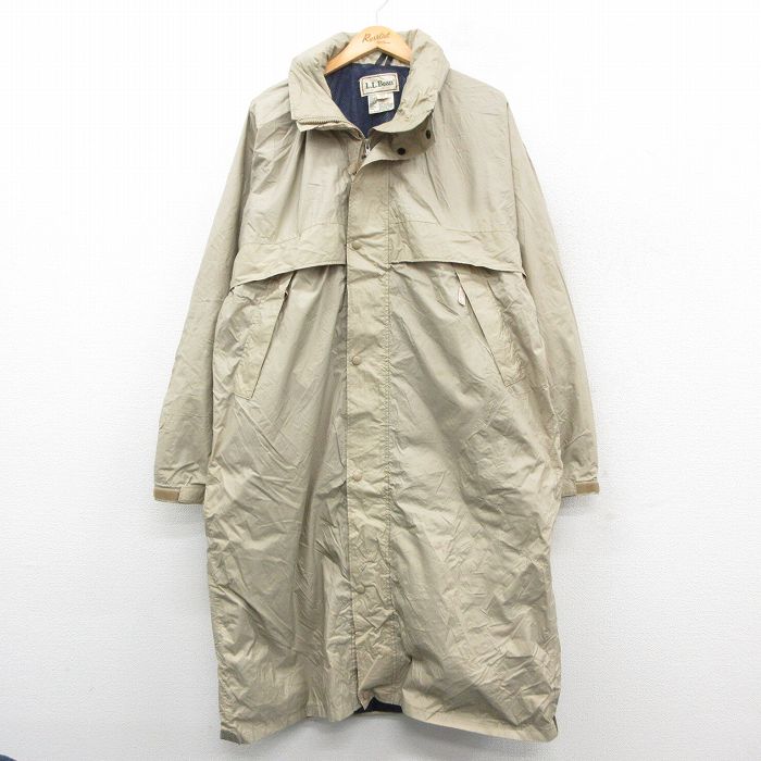 L★古着 エルエルビーン 長袖 ナイロン コート メンズ 90年代 90s ロング丈 ベージュ 内側メッシュ【spe】 25nov17