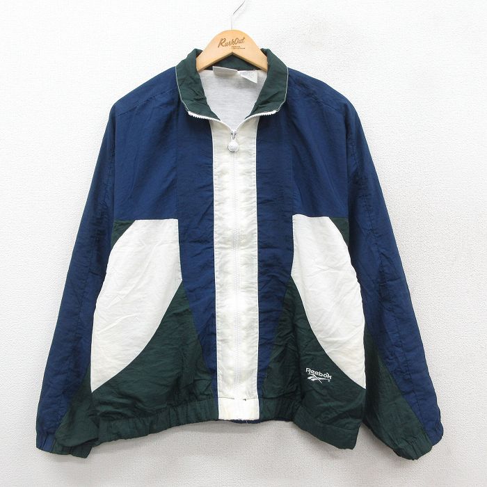 リーボック 90s ナイロンジャケット ワンポイントロゴ ネイビー L | 古着
