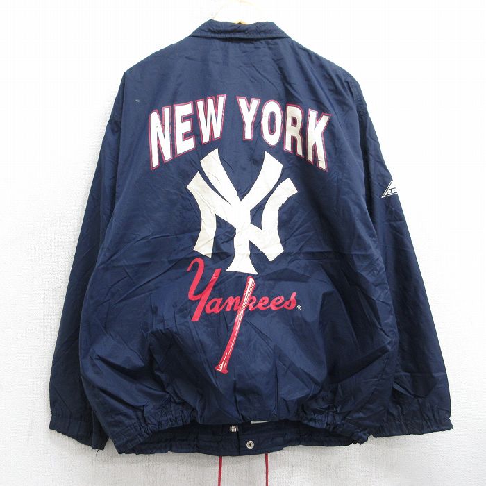 L★古着 長袖 ナイロン ジャケット メンズ 00年代 00s MLB ニューヨークヤンキース 紺 内側メッシュ メジャーリーグ ベースボール 野球【spe】 25nov18