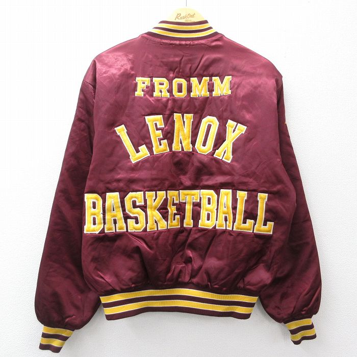 L★古着 スイングスター 長袖 ナイロン ジャケット メンズ 90年代 90s LENOX 刺繍 USA製 エンジ系他 内側キルティング 25nov19