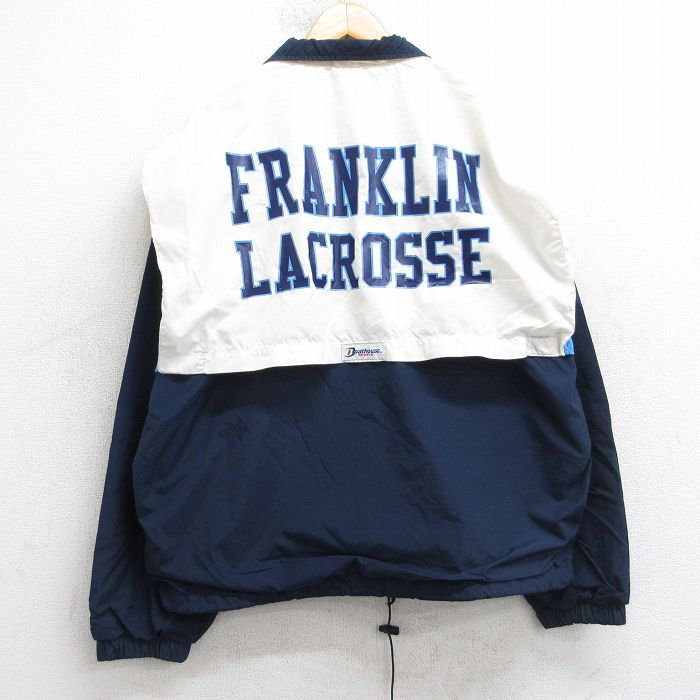 XL★古着 長袖 ナイロン ジャケット メンズ 90年代 90s フランクリン ラクロス ツートンカラー 大きいサイズ USA製 紺他 内側メッシュ 25nov20