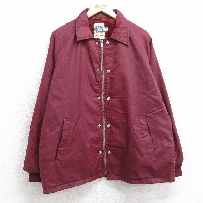 L★古着 長袖 ナイロン ジャケット メンズ 90年代 90s ラグラン USA製 エンジ 内側ファー 25nov20