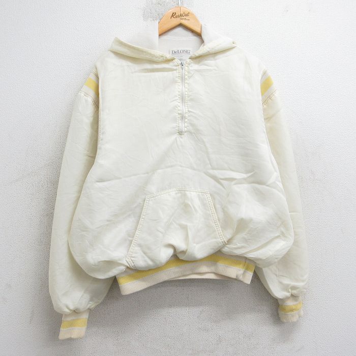 L★古着 デロング 長袖 ハーフジップ ナイロン ジャケット アノラック パーカー メンズ 80年代 80s USA製 タロン 白 25nov20