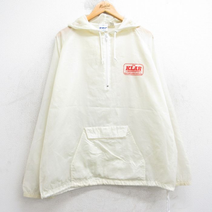 XL★古着 MVスポーツ 長袖 ハーフジップ ナイロン ジャケット アノラック パーカー メンズ 90年代 90s KLAR リップストップ ラグラン 白 25nov20