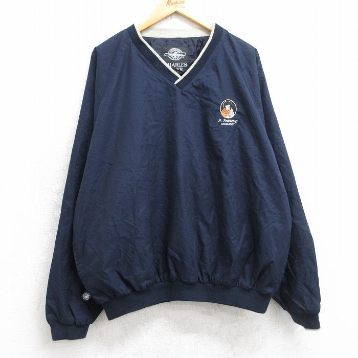 XL★古着 長袖 ジャケット メンズ 00年代 00s セントアンソニーズ ラグラン 大きいサイズ Vネック 紺 25nov20