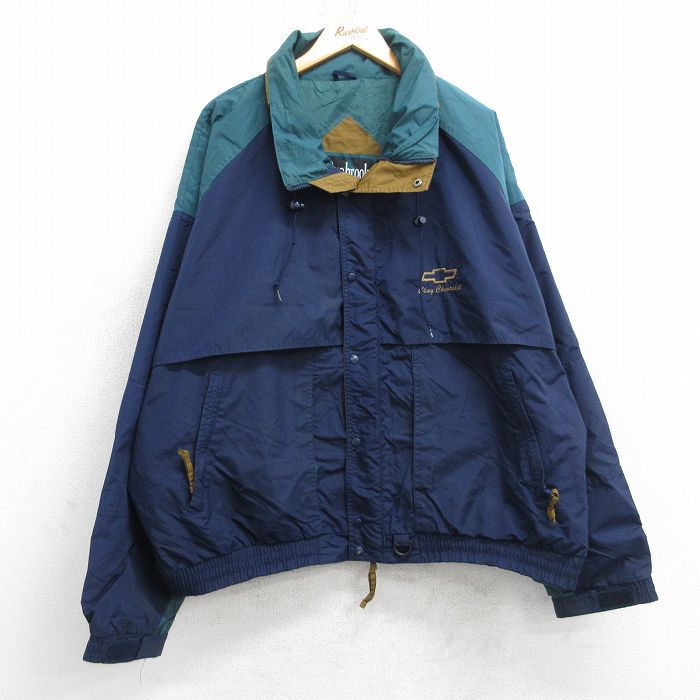 XL★古着 Dunbrooke 長袖 ナイロン ジャケット メンズ 90年代 90s シボレー 大きいサイズ 紺他 25nov20