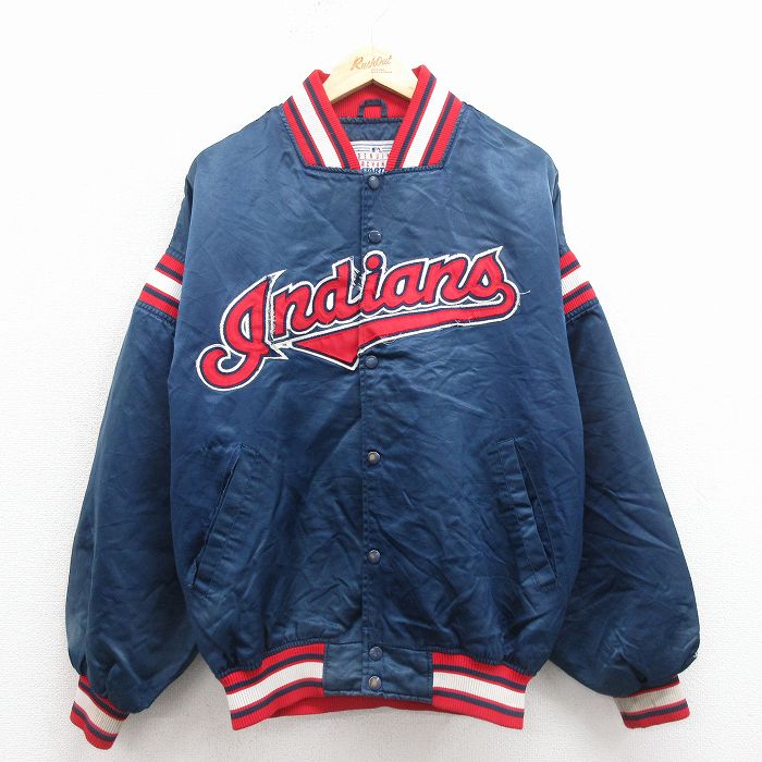 XL★古着 スターター 長袖 ナイロン ジャケット メンズ 90年代 90s MLB クリーブランドインディアンス 紺 メジャーリーグ ベースボール 野球【spe】 25nov25