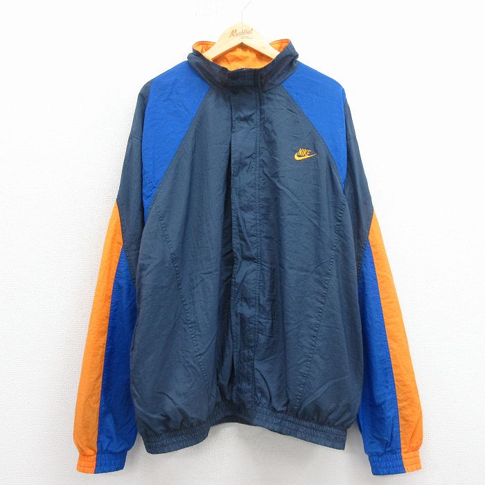 XL★古着 ナイキ NIKE 長袖 ナイロン ジャケット メンズ 90年代 90s ワンポイントロゴ 大きいサイズ ラグラン 紺【spe】 25nov25