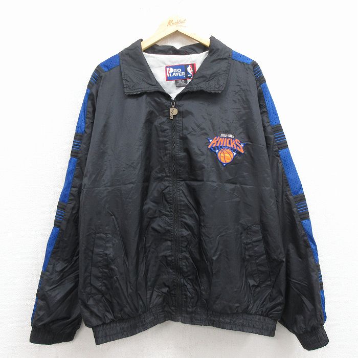 XL★古着 長袖 ナイロン ジャケット メンズ 00年代 00s NBA ニューヨークニックス 大きいサイズ 黒 バスケットボール 25nov25