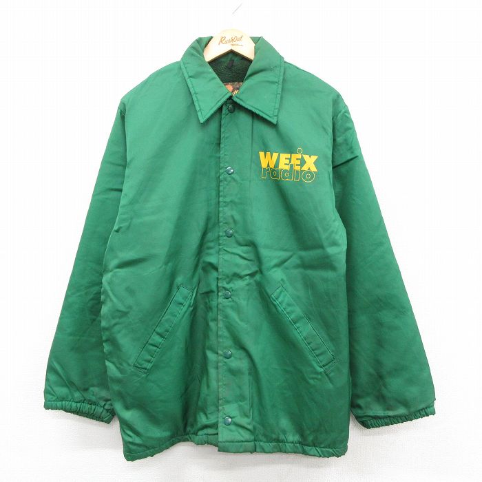 M★古着 長袖 ナイロン ジャケット メンズ 80年代 80s WEEX Radio 緑 内側ファー 25dec04