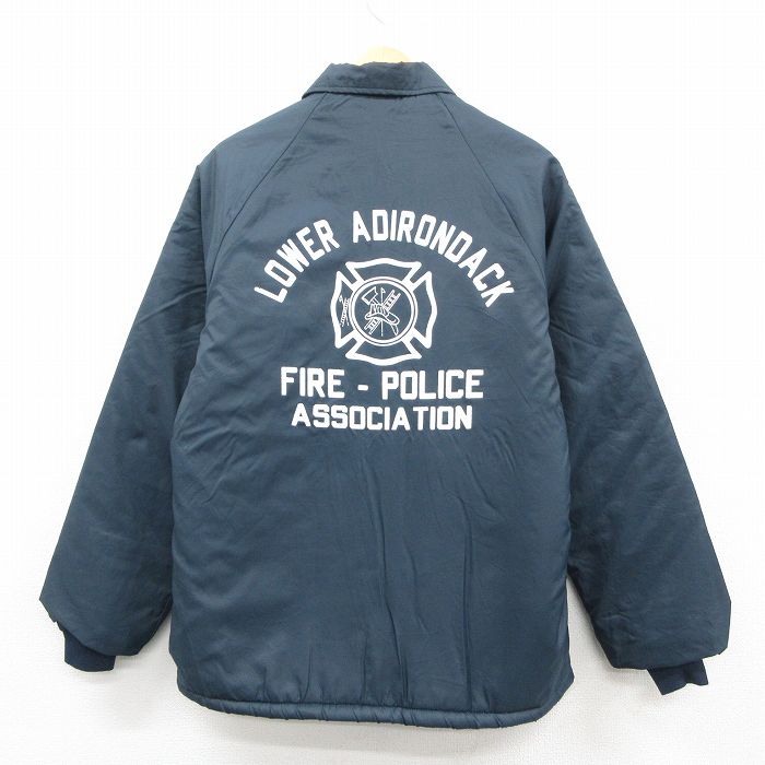 M★古着 長袖 ナイロン ジャケット メンズ 90年代 90s 消防士 ラグラン USA製 紺 内側ボア【spe】 25dec04