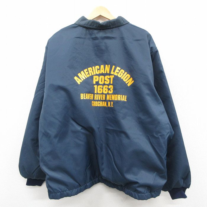 XL★古着 長袖 ナイロン ジャケット メンズ 90年代 90s アメリカンレジョン 大きいサイズ USA製 紺 内側ファー 25dec04