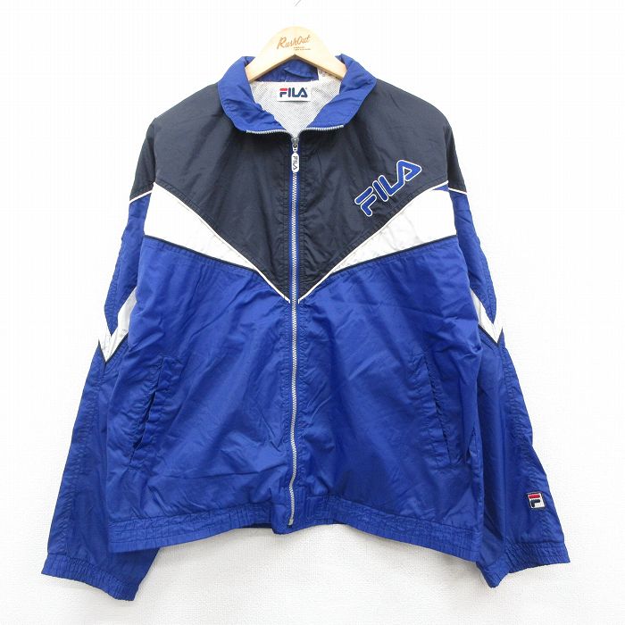 XL★古着 フィラ FILA 長袖 ナイロン ジャケット メンズ 90年代 90s ワンポイントロゴ 青他 内側メッシュ 25dec04