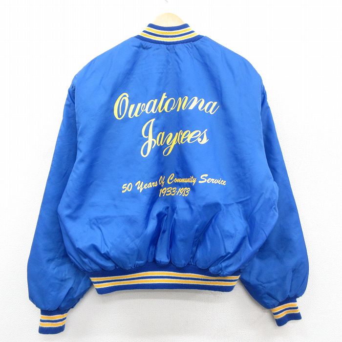 XL★古着 長袖 ナイロン ジャケット メンズ 80年代 80s オワタナ Jaycess 大きいサイズ 青他 内側キルティング 25dec04