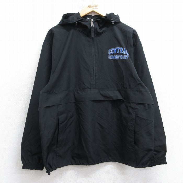 M★古着 チャンピオン champion 長袖 ハーフジップ ナイロン ジャケット パーカー メンズ 00年代 00s CENTRAL 黒 25dec04