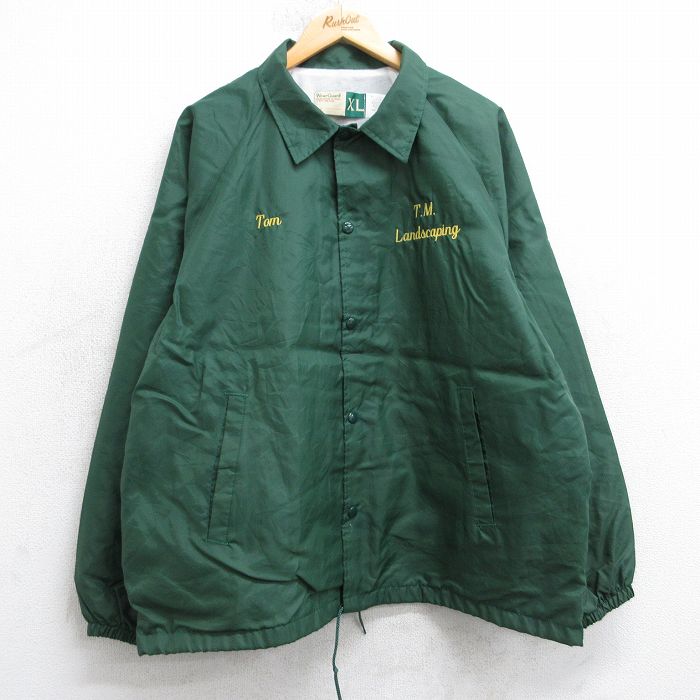XL★古着 Wear Guard 長袖 ナイロン ジャケット メンズ 90年代 90s Landscaping ラグラン USA製 緑 25dec04