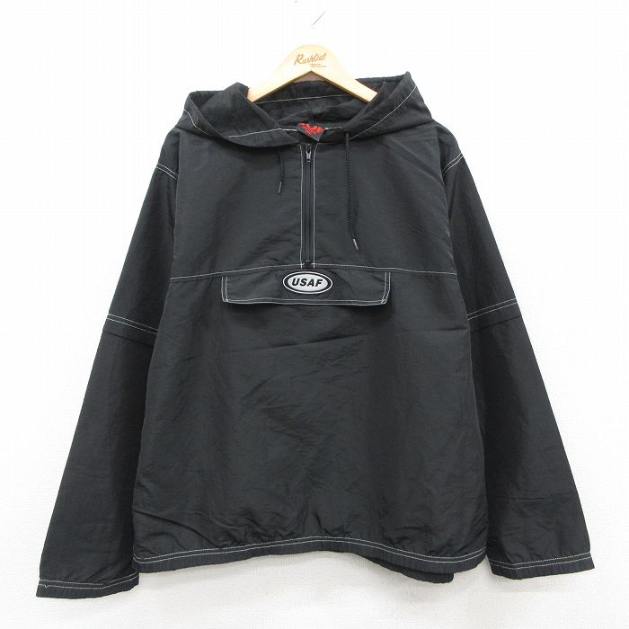 XL★古着 長袖 ハーフジップ ナイロン ジャケット アノテック パーカー メンズ 90年代 90s USAF 黒【spe】 25dec05