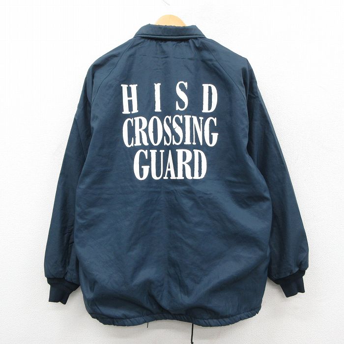 XL★古着 Dunbrooke 長袖 ナイロン ジャケット メンズ 90年代 90s HISD CROSSING GUARD ラグラン USA製 紺 内側ボア 25dec05