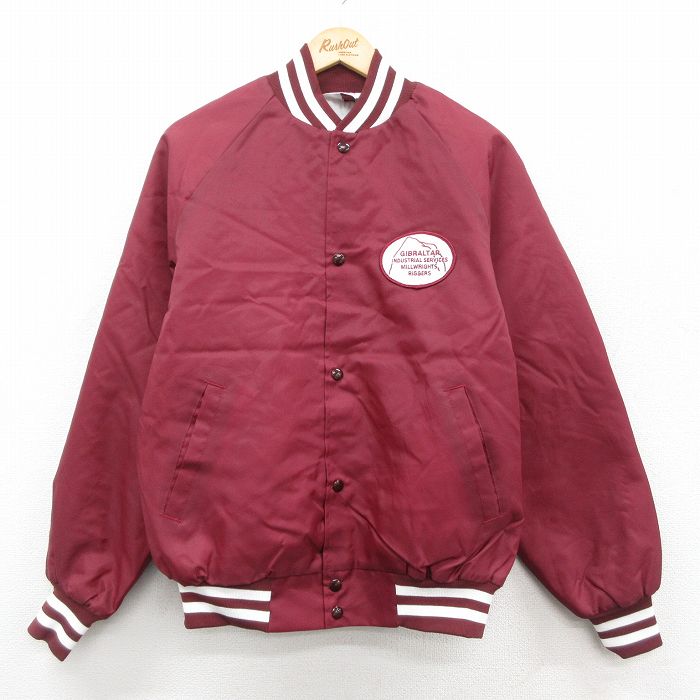 M★古着 長袖 ナイロン ジャケット メンズ 90年代 90s ジブラルタル ラグラン USA製 エンジ 内側キルティング 25dec06