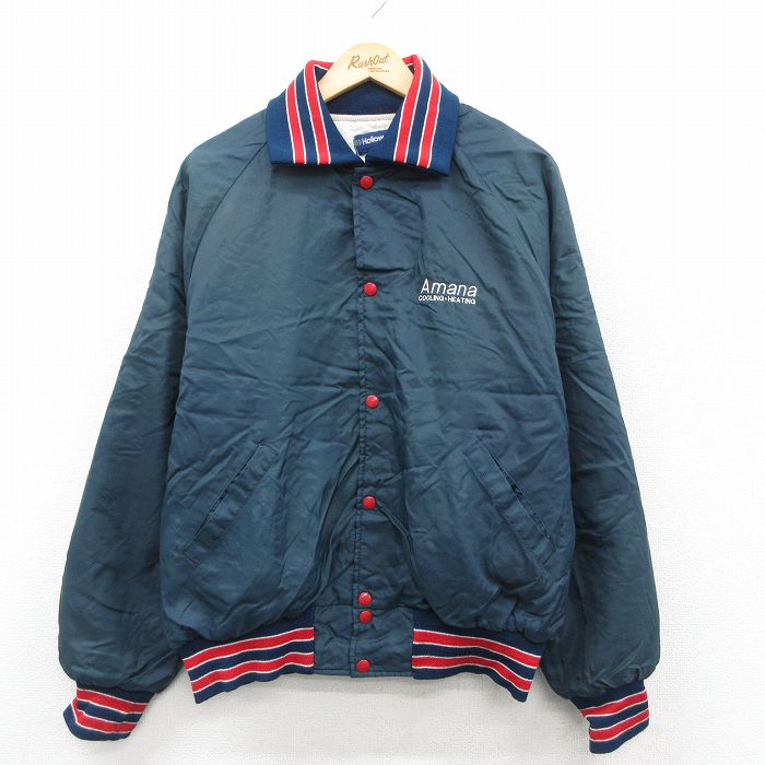 XL★古着 ホロウェイ 長袖 ナイロン ジャケット メンズ 90年代 90s Amana ラグラン 襟付き USA製 紺 内側キルティング 25dec06