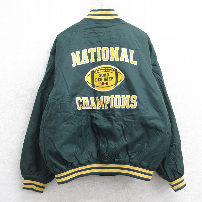 XL★古着 ホロウェイ 長袖 ナイロン ジャケット スタジャン メンズ 00年代 00s フットボール チャンピオン Champion 大きいサイズ 緑 内側キルティング 25dec18
