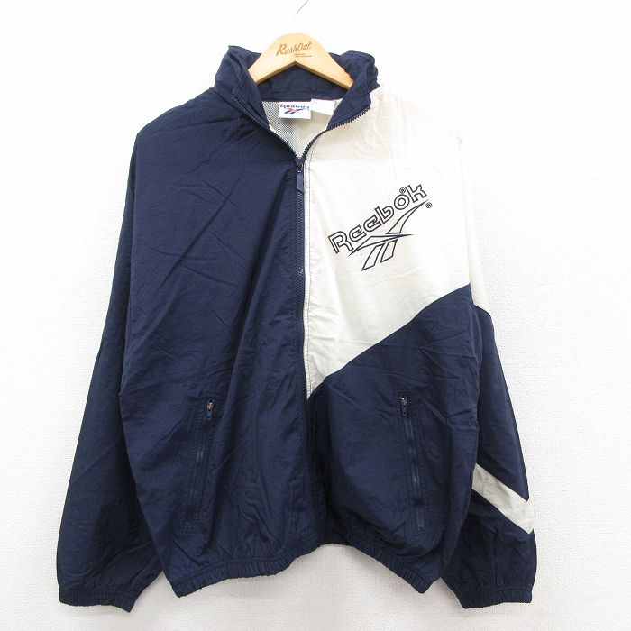 リーボック 90s ナイロンジャケット ビッグロゴ ネイビー L | 古着