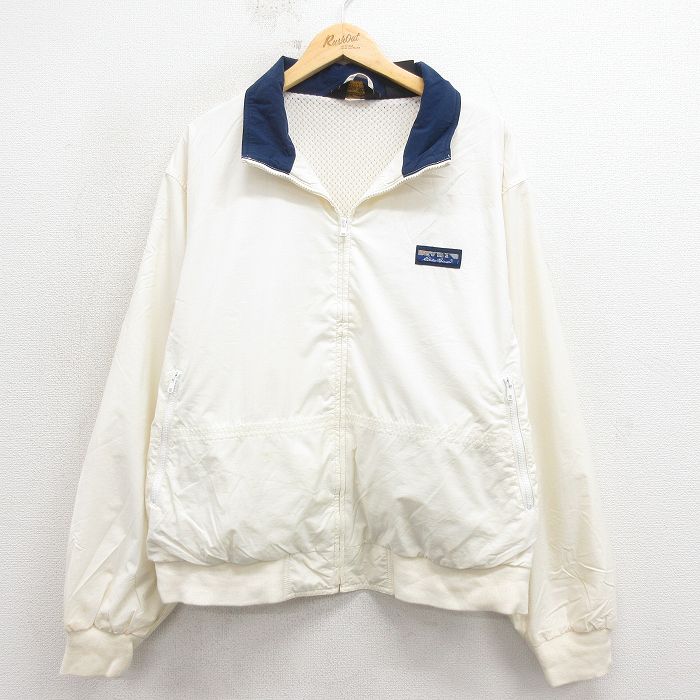 XL★古着 エディーバウアー 長袖 ナイロン ジャケット メンズ 90年代 90s ワンポイントロゴ 白 25dec19
