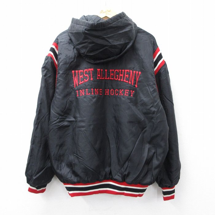 XL★古着 長袖 ハーフジップ ナイロン ジャケット パーカー メンズ 90年代 90s WEST ALLEGHENY USA製 黒他 内側キルティング【spe】 26jan05