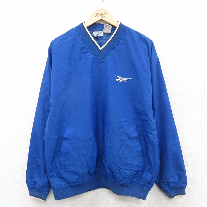 L★古着 リーボック 長袖 ナイロン ジャケット メンズ 00年代 00s ワンポイントロゴ Vネック 青 26jan10