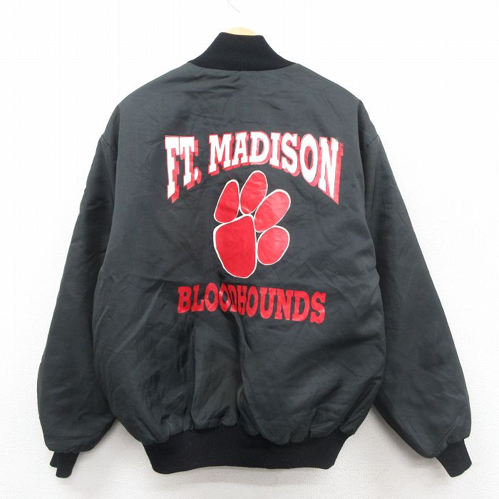 XL★古着 デロング 長袖 ナイロン ジャケット メンズ 90年代 90s FT MADISON USA製 黒 内側キルティング 26jan10