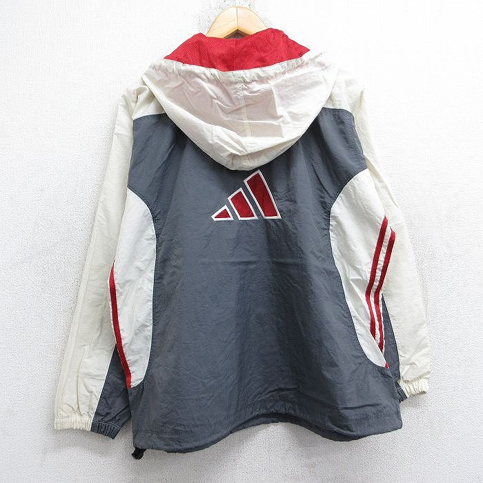 L★古着 アディダス adidas 長袖 ハーフジップ ナイロン ジャケット アノラック パーカー メンズ 90年代 90s ビッグロゴ グレー他 26jan19