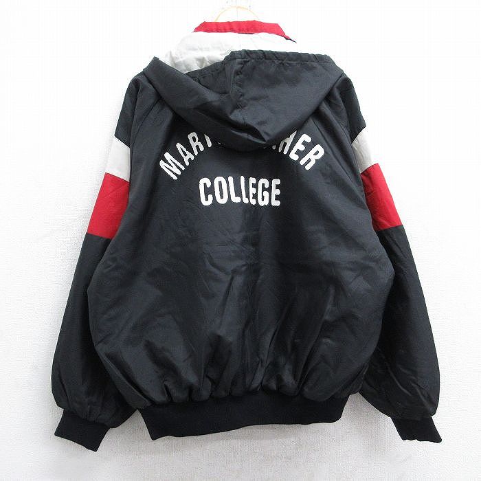 XL★古着 長袖 ハーフジップ ナイロン ジャケット アノラック パーカー メンズ 90年代 90s マーティンルーザー カレッジ ラグラン USA製 黒他【spe】 26jan19
