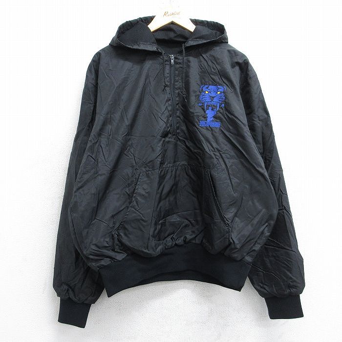 XL★古着 長袖 ハーフジップ ナイロン ジャケット パーカー メンズ 90年代 90s タイガーシュールマンズカラテセンターズ USA製 黒 26jan19