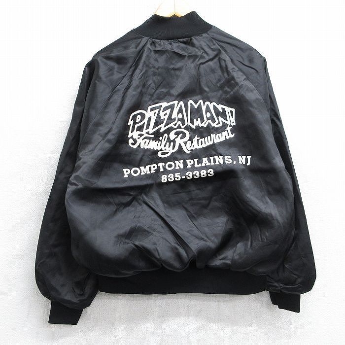 L★古着 長袖 ナイロン ジャケット メンズ 80年代 80s PIZZA MAN ラグラン USA製 黒 26jan19