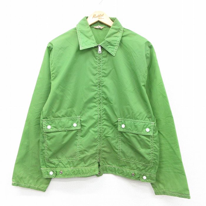 M★古着 長袖 ナイロン ジャケット メンズ 80年代 80s 緑 26jan28