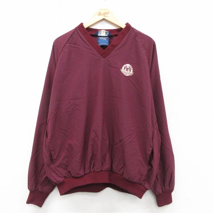 XL★古着 長袖 ナイロン ジャケット メンズ 90年代 90s USオープン ラグラン 大きいサイズ クルーネック エンジ 26jan28