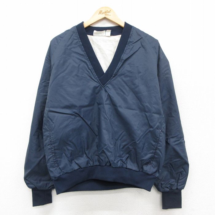 L★古着 長袖 ナイロン ジャケット メンズ 90年代 90s ラグラン Vネック USA製 濃紺 26jan28